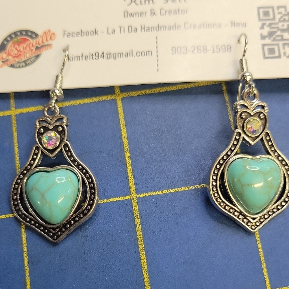 Turquoise Faux Heart 1.5" Earrings